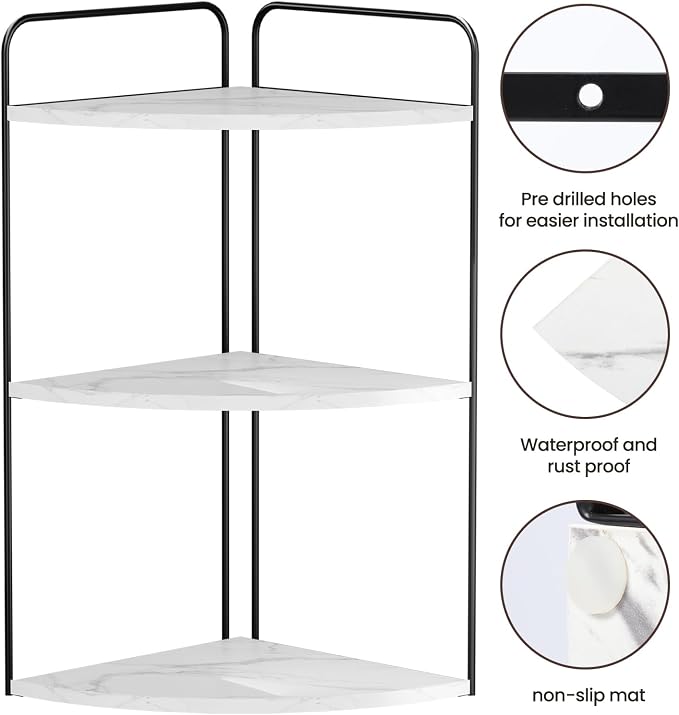 Forest Angle Bathroom Counter Organizer,Countertop Organizer,Vanity Organizers,Bathroom Storage,Bathroom Sink Caddy,Counter Shelf,Corner Counter,Corner Shelves(Black-White Marble)