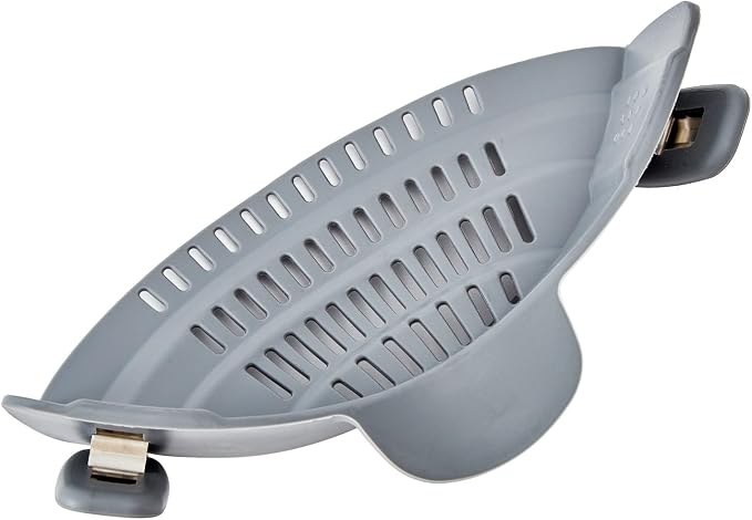 S&F Homes Silicone Clip On Strainer for Pots and Pans - Heat Resistant, Food, Noodle, Meat, Fruits, Vegetables and Pasta Strainer - Versatile Kitchen Gadget and Colander (Gray)