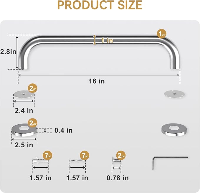 AmazerBath Shower Grab Bars for Seniors Anti Slip, Bath Safety Grab Bar for Needy, Stainless Steel Bathroom Safety Grab Bars, Thickened Bar Bigger Base Holds 500LBS, 16" L x 1" D, Brushed Nickel