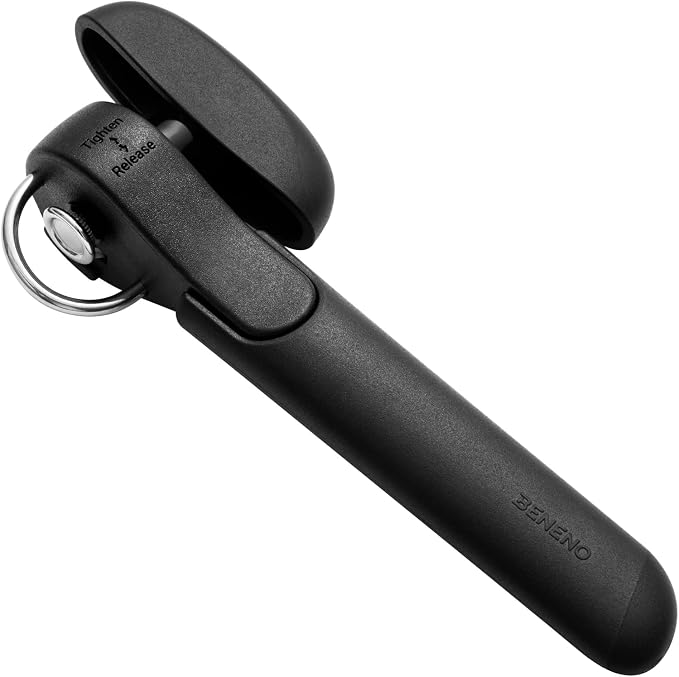 Beneno Can Opener, Safety Side Cut Manual Can Opener with Sharp Cutting Blade Smooth Edge, Effortless Easy to Turn Knob, Comfort Grip Handle, Smooth Cutting Can Lid with no Sharp Edges, Black