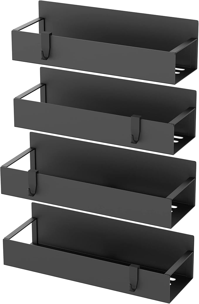 HuggieGems Metal 4 Pack Magnetic Spice Storage Rack Organizer for Refrigerator and Oven, Black Fridge Organizers and Storage, Metal