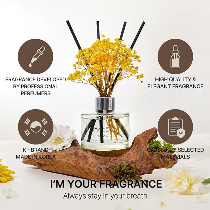 COCODOR Flower Reed Diffuser Set / 6.7oz / Cashmere Vanilla/Scent Diffuser with Sticks Home Fragrance Reed Diffuser for Bathroom Shelf Decor