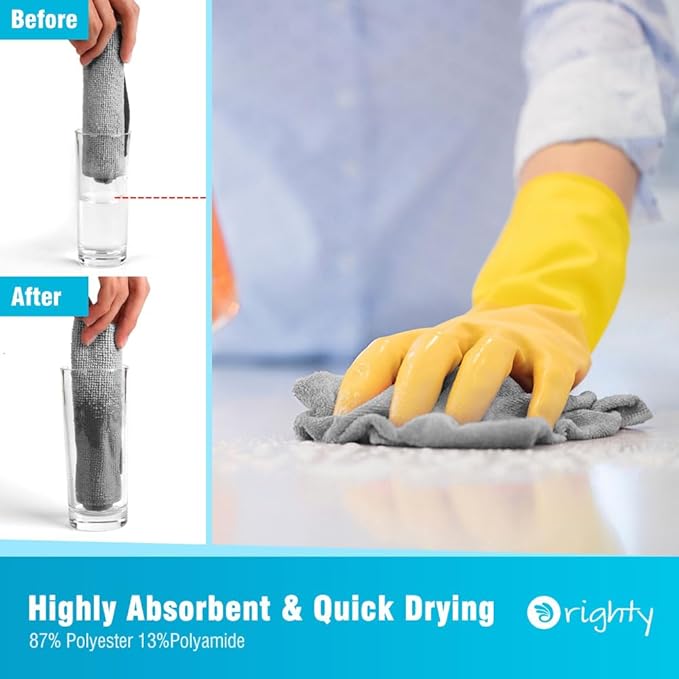 Orighty Microfiber Cleaning Cloth Bulk, 150 Pack Shop Towels, Reusable Cleaning Rags, Lint Free Microfiber Towels for Cars, Home & Kitchen, 12x12 Inch, Grey