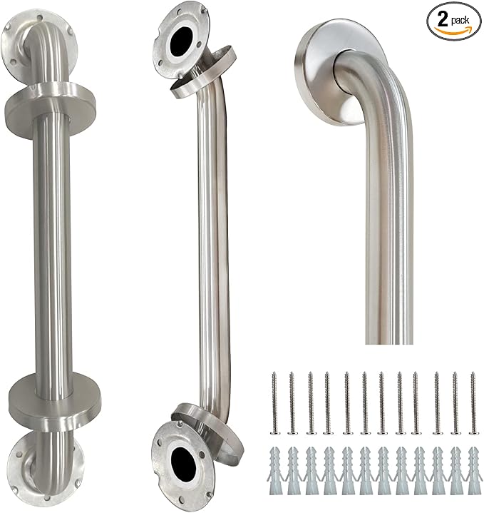 2 Pack Grab Bars for Bathroom, 16 Inch Brushed Nickel 304 Stainless Steel Shower Grab Bar, Safety Assist Handicap Grab Bar, 500lbs Support Grab Bar for Bathtubs and Showers for Gifts