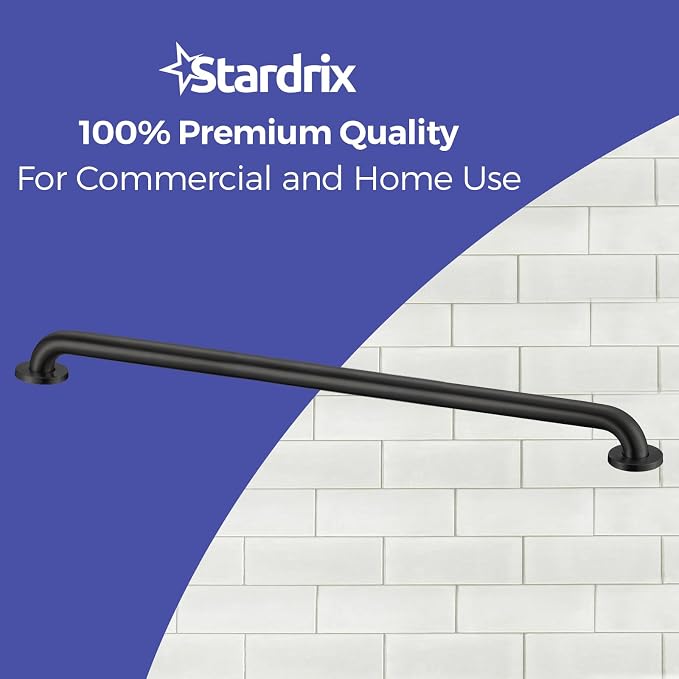 Stardrix 36-Inch ADA Compliant Grab Bar, 1.5" Diameter, Concealed Mounting Flanges, Handicap Friendly, Commercial & Residential Bathrooms, Matte Black Stainless Steel