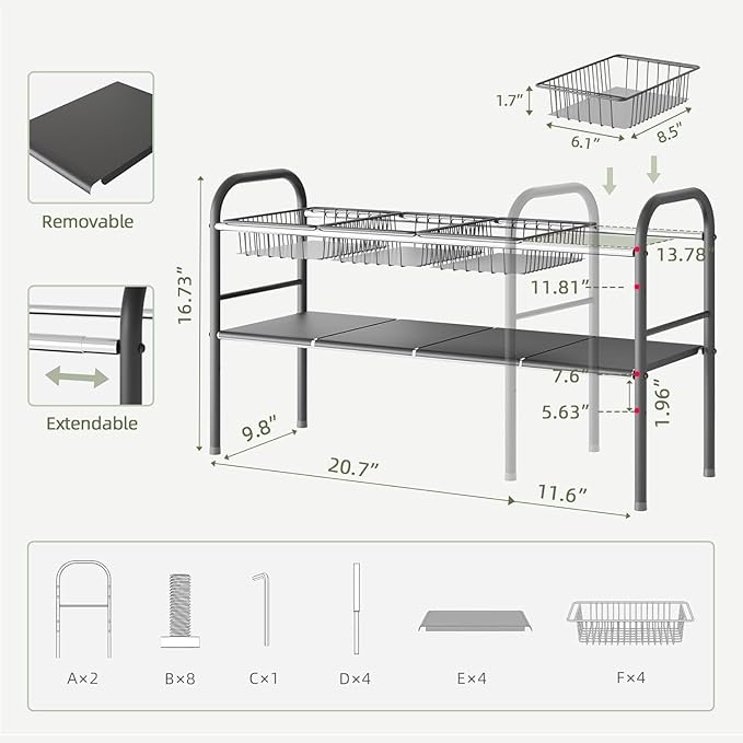 NETEL Under Sink Organizers and Storage, 2 Tier Expandable Under Cabinet Organizer Shelf with 4 Baskets and 4 Panels, Expandable Shelf for Cupboard, Kitchen, Bathroom, Shoe Storage Rack