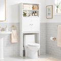 Nuturelly Over The Toilet Storage Cabinet, Bathroom Storage Organizer with Adjustable Shelves and Double Wooden Doors, Freestanding Above Toilet Storage with Open Shelf, Wooden Toilet Rack, White