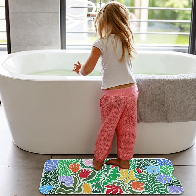 Plant Bathtub Mat Non Slip for Kids 40x16in Extra Long Floral Anti Slip Bath Mat for Tub Abstract Botanical Rustic Shower Mat with Large Drain Holes Suction Cups Flowers Leaves Design Bathroom Decor
