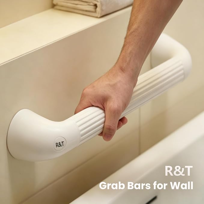 R&T 18" Bathroom Grab Bar for Shower & Bathtub, Anti-Slip Textured PP Grip, Heavy Duty Support Rail Safety Handrail for Seniors, Elderly, Disabled & Injury Recovery
