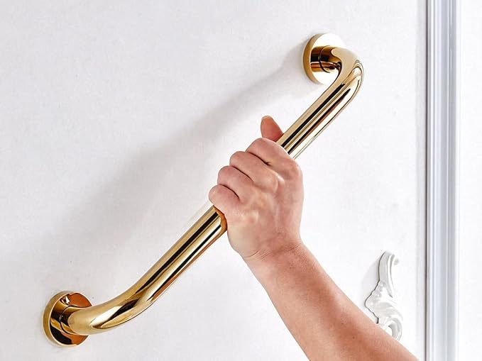 9-Inch Grab Bar for Hotel/Motel/Home Shower Safety, Solid Brass, Polished Gold, Heavy-Duty Construction Armrest, Bathroom Bathtub Handrail