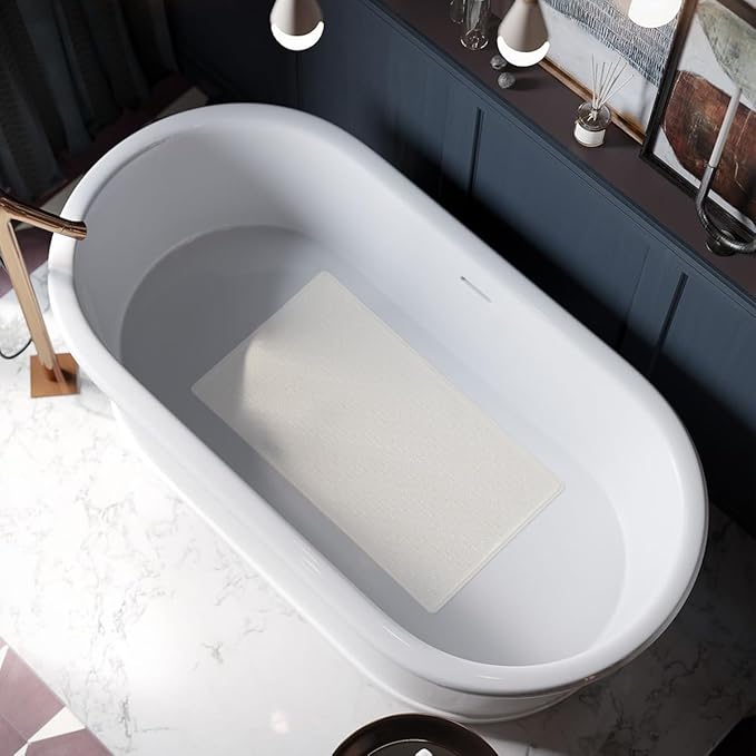 Bathtub Mat Non Slip, Bath Mat for Tub 22.4 x 14 Inches, Shower Mats with Suction Cups, Rubber Shower Stall Mats for Elderly & Kids, Cream White