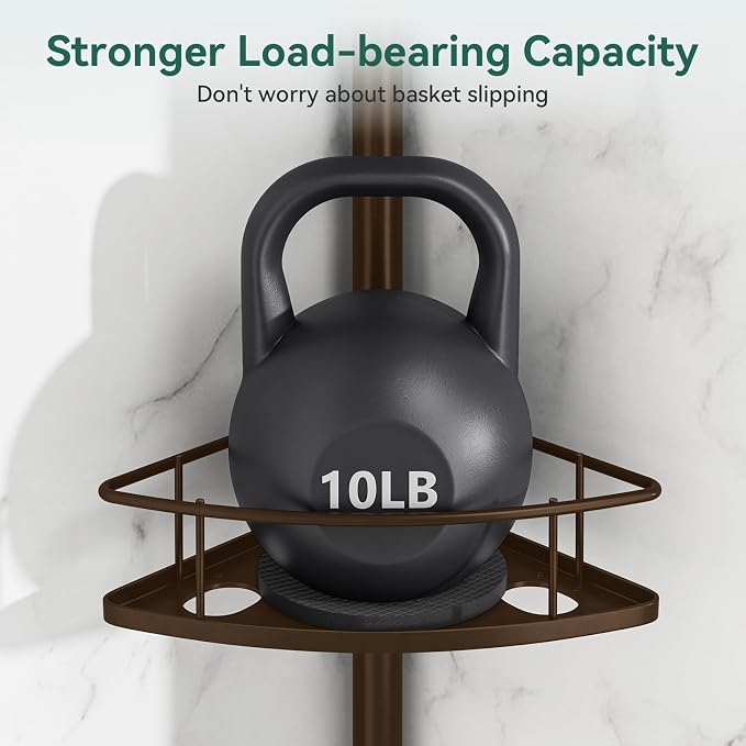 Corner Shower Caddy Tension Pole, 4 Tier Rustproof Shower Tension Rod Organizer, Adjustable 25-125 Inch Bathroom Shower Organizer Shelves for Bathtub Shampoo Storage, Brown