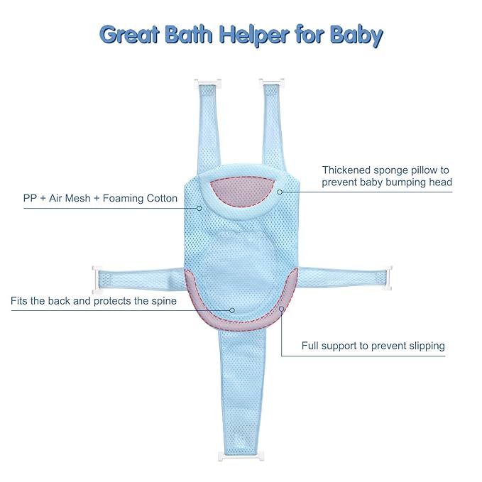 Colorlife Baby Bath Seat Support Net Infant Bathing Seat Support Mat, Adjustable Comfortable Non-Slip Five-Pointed Baby Shower Net Bathtub Sit Up Mesh for Newborn 0-12 Months-Blue(No Bathtub)
