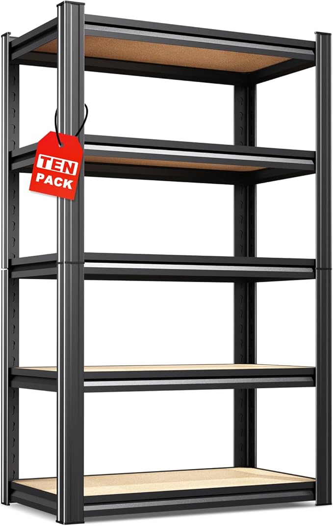 10-Pack Heavy Duty Metal Shelving Units, 71" H x 28" W x 12" D,5-Tier Adjustable Steel Storage Racks for Garage, Warehouse, Industrial, and Home Organization, 1900 lbs Capacity