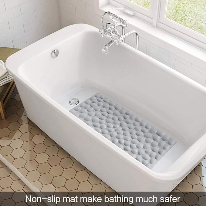 Non-Slip Bathtub Mat OTHWAY Soft Rubber Bathroom Bathmat with Strong Suction Cups (Grey)
