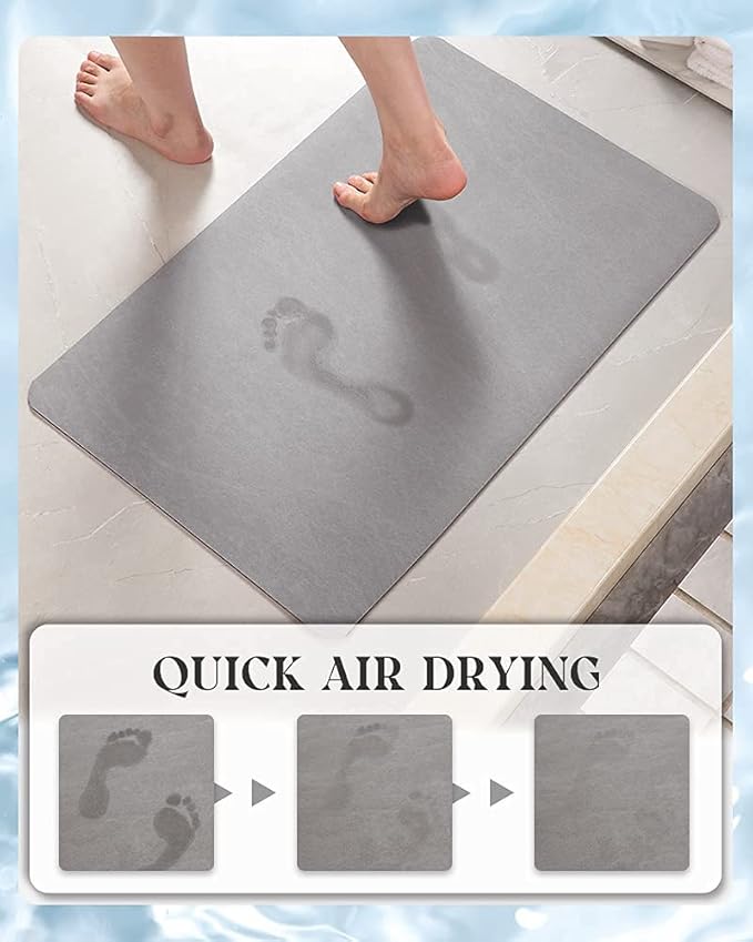 MontVoo -Bath Mat Rug-Rubber Backing Non Slip Quick Dry Absorbent Thin Bathroom Rugs Fit Under Door-Faux Suede Surface Bathroom Floor Mats-Shower Rug for in Front of Bathtub Shower Gray 20"x32"