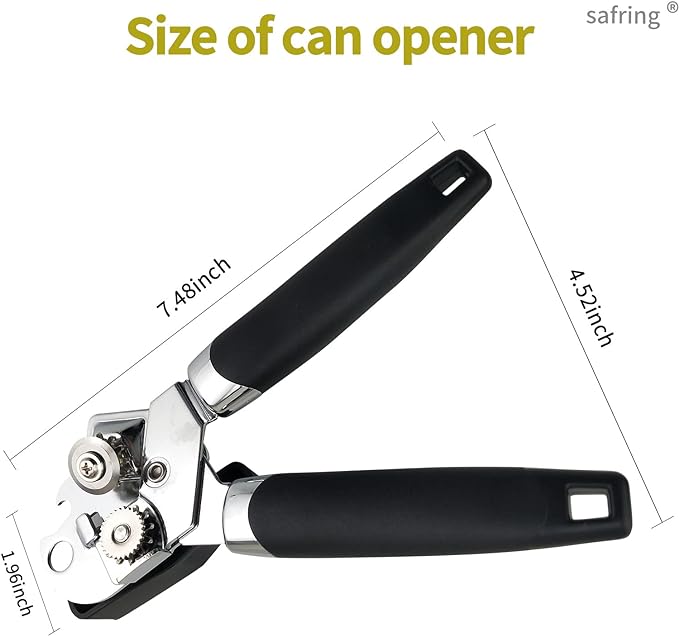 Safring Can Opener Manual, Handheld Strong Heavy Duty Stainless Steel Can Opener, Comfortable Handle, Sharp Blade Smooth Edge, Can Openers with Multifunctional Bottle Opener