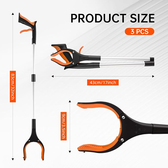 Grabber Reacher Tool,3-Pack 32" Foldable Reacher Grabber Pickup Tool with 360° Rotating Jaw & Magnetic Tip, GarbageTrash Picker Upper Grabber,Lightweight Grabbers for Seniors/Elderly