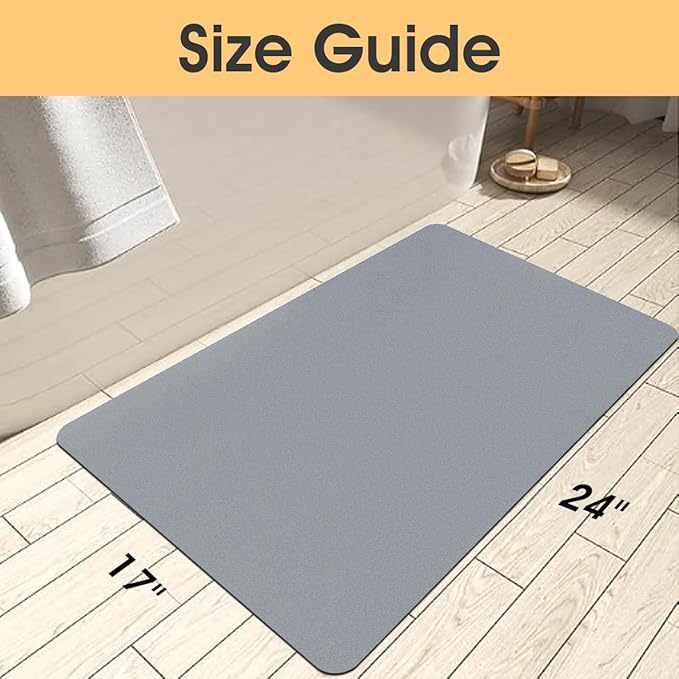 ACCUMTEK Non Slip Bath Mat, Thin Bathroom Rugs Fit Under Door, Quick Dry Bath Mats, Machine Washable Bath Rugs for Bathroom, Bathtub & Kitchen, Bathtub & Kitchen, Grey/Solid/24 x17