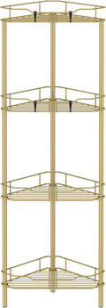 HuggieGems 4 Tier Floor Standing Corner Shower Caddy Organizer Shelf with Hooks, Bathroom Shelves Stand Rack, Gold