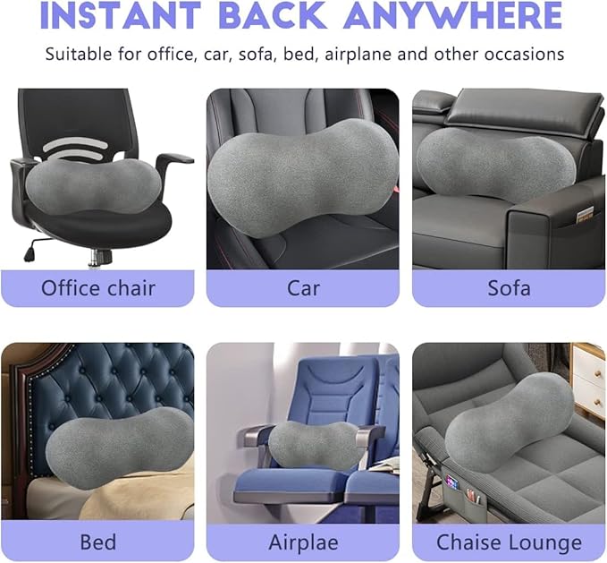 kasney Lumbar Support Pillow, Memory Foam Lumbar Pillow for Lower Back Pain Relief, Back Support Pillow for Office Chair, Car Seat - Dark Gray