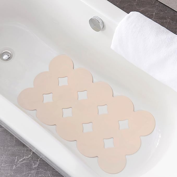 Webos Patented Non Slip Bathtub Mat Shower Bath Mats with Strong Suction Cups Soft Heavy Duty Natural Rubber Superior Grip&Drainage for Inside The tub (Beige, 28x16 inch)