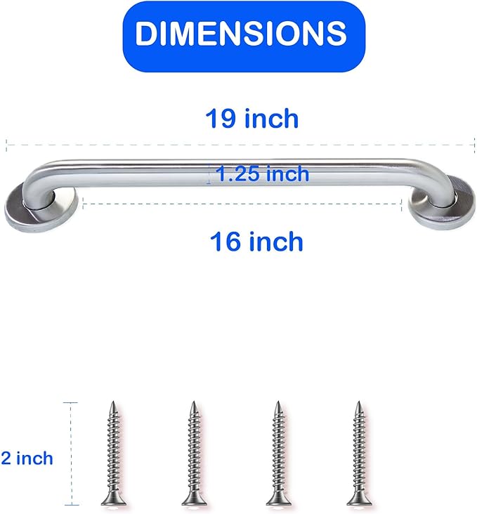 16' Peened Grip Stainless Steel Grab Bars | ADA Safety Bars for Seniors, Handicap, Elderly - Holds Up to 400lbs, For Bathtubs and Showers