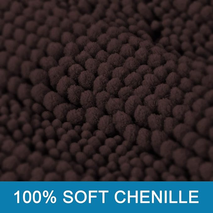 H.VERSAILTEX Bathroom Rugs Bath Rugs for Bathroom Non Slip Bath Mats Extra Thick Chenille Striped Rug 17" x 24" Absorbent Soft Shaggy Washable Dry Fast Bath Mats for Bath Room Floor - Chocolate
