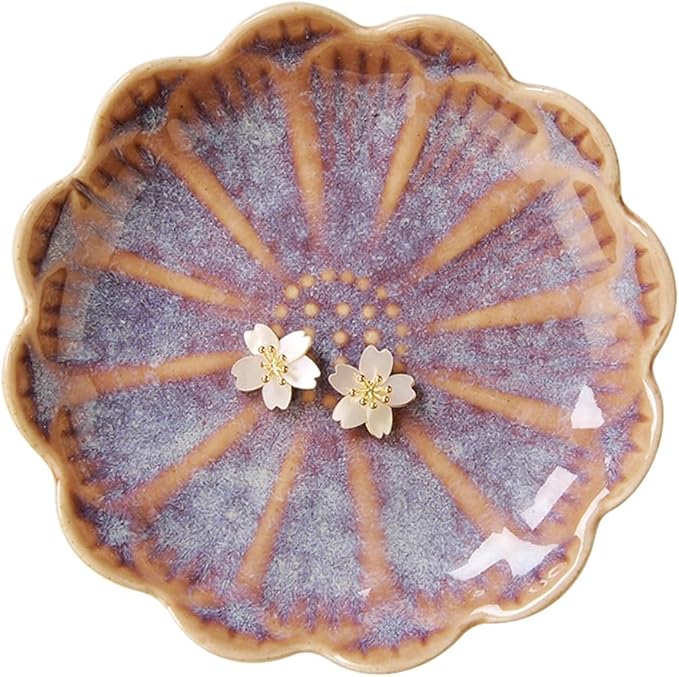 Lotus Ring Holder Dish Small Indoor Ash Tray, Ceramic Dessert Plate Trinket Jewelry Holder Organizing Necklace Earrings for Parents Friends Sister, Deep Purple. All Jewelries Are NOT Included.