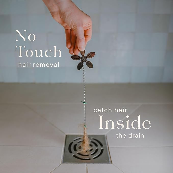 DrainWig Shower Drain Hair Catcher – Disposable Bathroom Hair Trap, Easy to Install in Shower Drain Cover, Helps Prevent Clogs – As Seen on Shark Tank – Silver Flower (4-Pack)