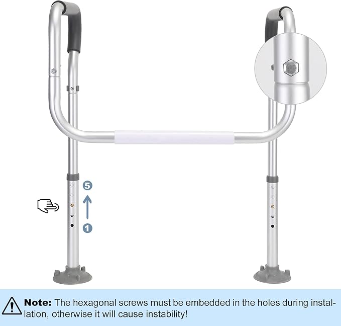 Toilet Safety Rail for Seniors, Toilet Grab Bars for Seniors and Disabled, Toilet Handles for Elderly with Adjustable Width and Height, 350 lb Weight Capacity
