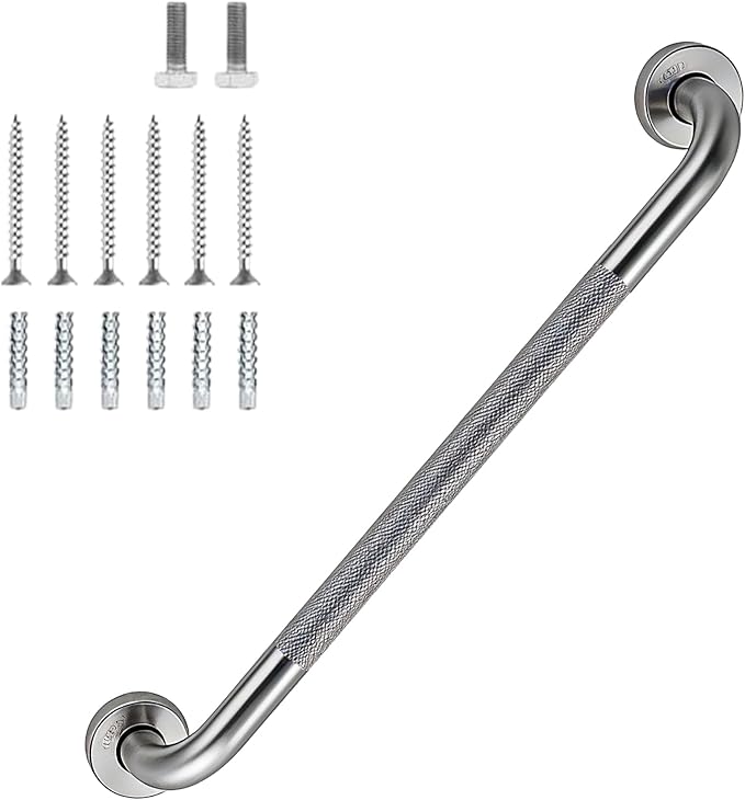 24 Inch Shower Grab Bar 1.25" Dia,Brushed Nickel Anti Slip Bathroom Grab Bar, 304 Stainless Steel Knurled Handicap Grab Bars, Safety Support Handrail, Bath Shower Handle for Elderly Injury Senior