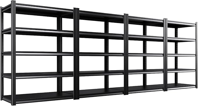 Set of 4 All Metal Garage Shelving - 2050 lbs 5 Tier Storage Shelves, Adjustable Heavy Duty Metal Shelving Unit and Storage Large Rack, Utility Steel Shelf for Warehouse Industrial Pantry 71"x46"x20"