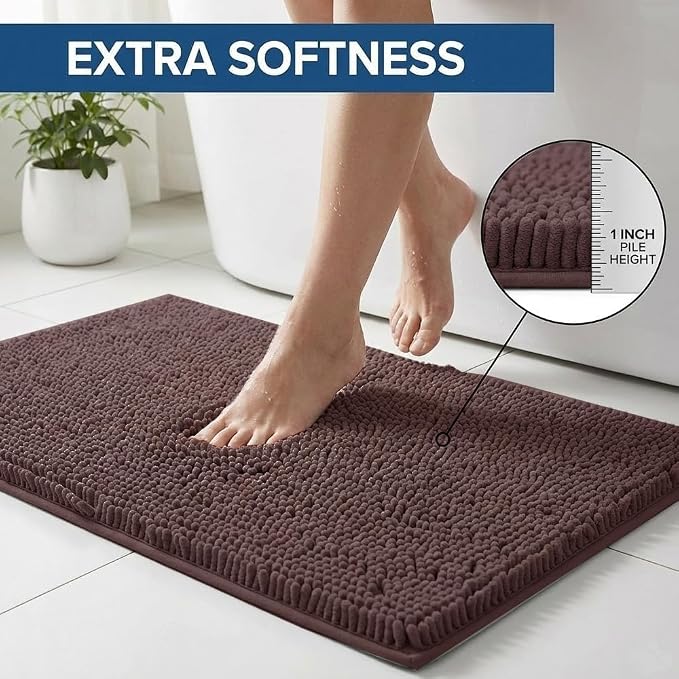 Bathroom Rugs Sets 2 Piece,Super Absorbent Chenille Bath Mats and U-Shaped Toilet Rug,Strong PVC Non Slip Backing,Microfiber Washable Dry Quickly Bath Mats for Bathroom(20"x32"+20"x20"U, Coffee)