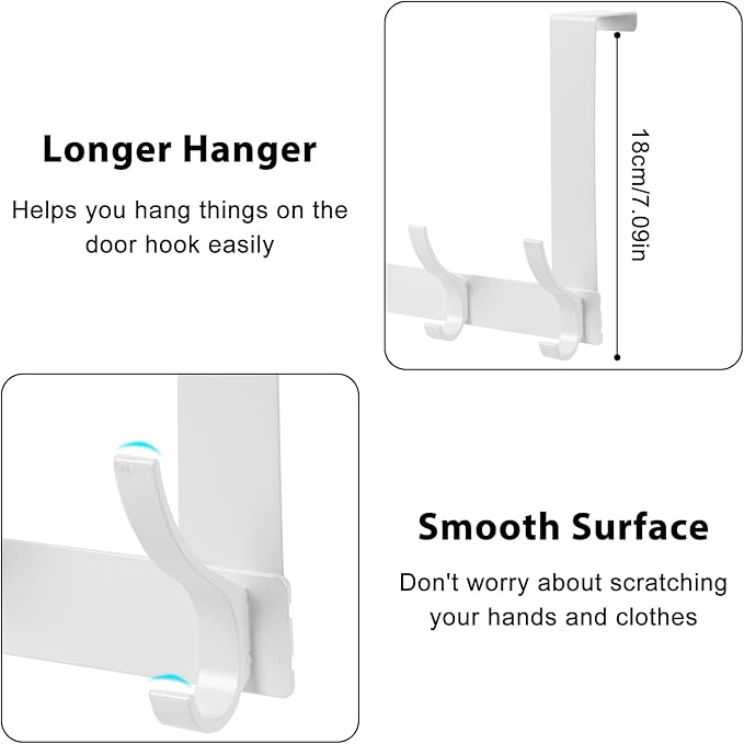 Optish Over The Door Hooks, Door Hanger Hooks for Hanging, Over The Doors Towel Racks for Bathroom with 12 Coat Hook, Coat Rack Bathroom Accessories（1 Pack, White）