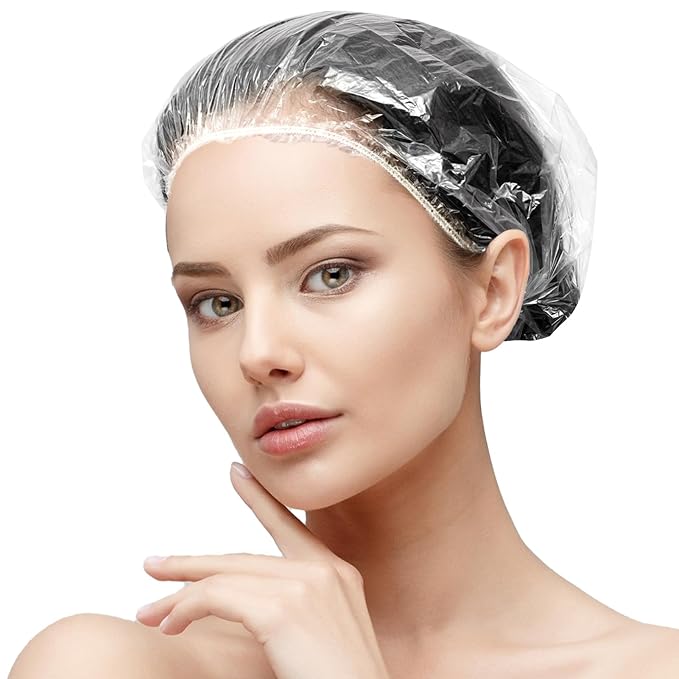 Larger Shower Caps Disposable, 200PCS Thicker Waterproof Plastic Elastic Hair Bath Caps, Plastic Hair Caps for Women, Spa, Home Use, Hotel and Hair Salon, Portable Travel