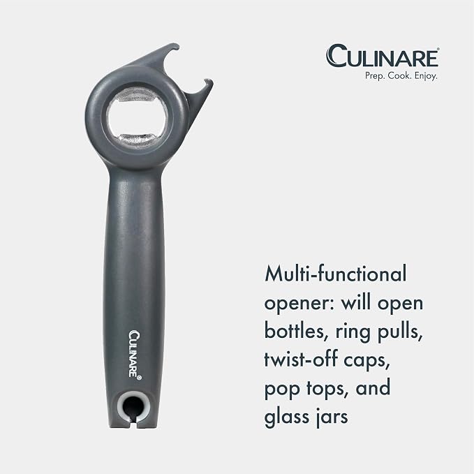 Culinare 5-in-1 Opener – Multi-Function Tool for Opening Jars, Cans, Bottles, Ring Pulls & Twist Caps – Ergonomic Handle for Comfort & Control – Dishwasher Safe, Grey – Ideal for All Kitchen Tasks
