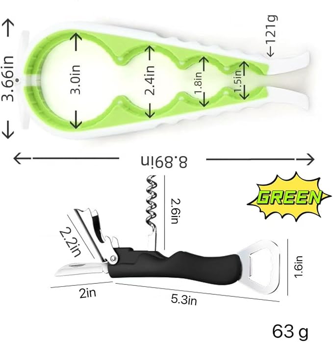7-in-1 Multi-Function Bottle Opener, Kitchen Can Opener with Corkscrew, Jar Opener Bottle Opener and Can Opener for Weak hands, Seniors with Arthritis and Anyone with Low Strength