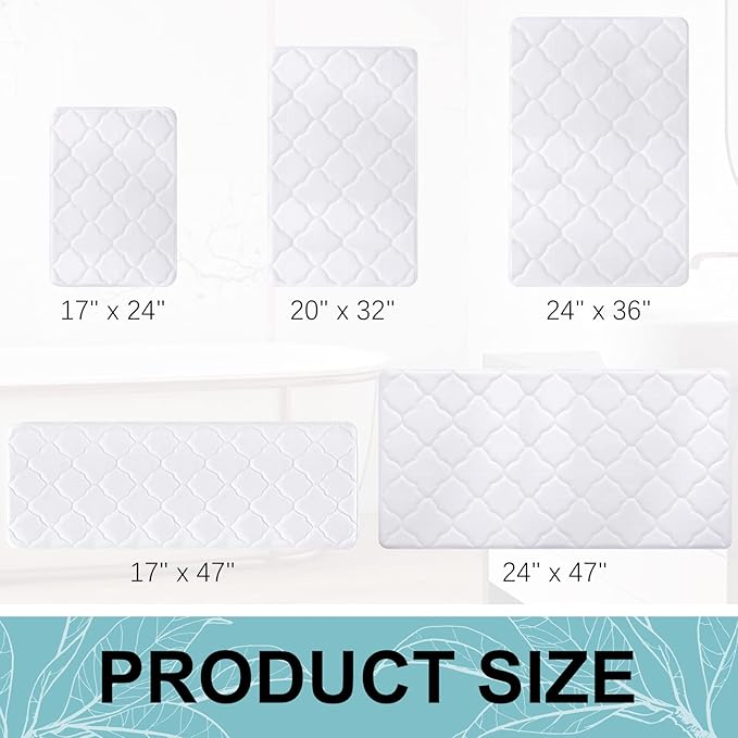 OLANLY Memory Foam Bath Mat Rug 24x16, Ultra Soft and Absorbent Bathroom Rugs, Non-Slip, Comfortable, Machine Washable Bath Carpet for Bathroom Floor, Tub, Shower and Home Decor Accessories, White