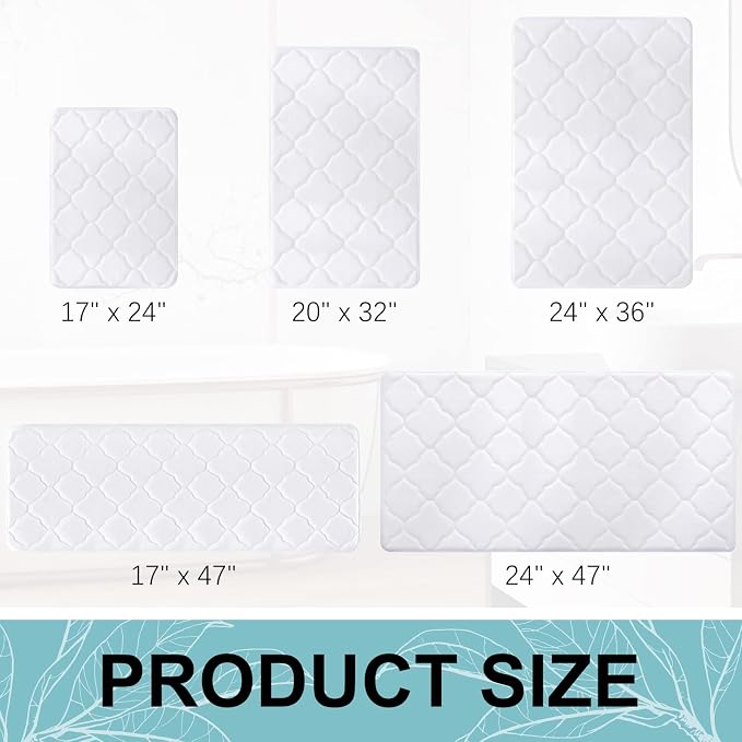 OLANLY Memory Foam Bath Mat Rug 47x17, Ultra Soft and Absorbent Bathroom Rugs, Non-Slip, Comfortable, Machine Washable Bath Carpet for Bathroom Floor, Tub, Shower and Home Decor Accessories, White