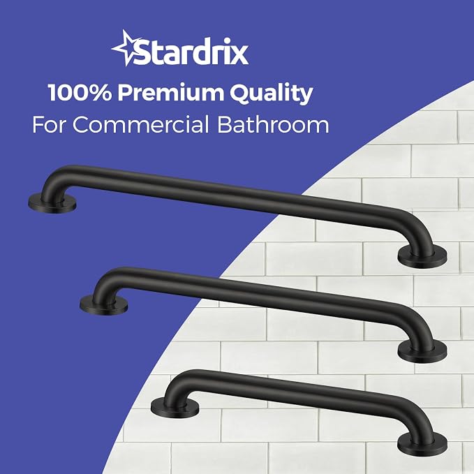 Stardrix Grab Bar Bundle for ADA Compliance, Matte Black Stainless Steel Grab Bar Set for Commercial and Residential Restrooms, 1.5" Diameter - 18", 36", 42" - Pack of 3