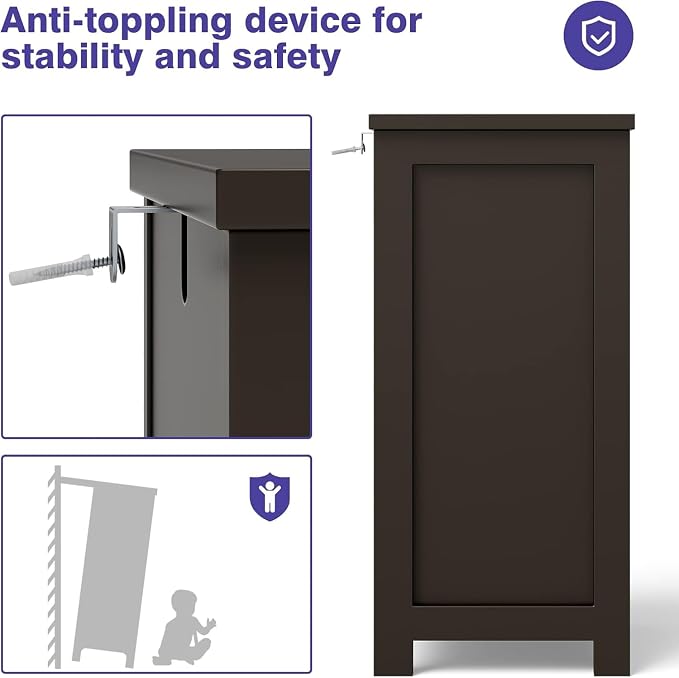 Floor Cabinet, Small Bathroom Storage Cabinet with 3 Removable Drawers & Anti-Toppling Device, Wooden Storage Cabinet for Bathroom Home Office Living Room Bedroom(Brown)