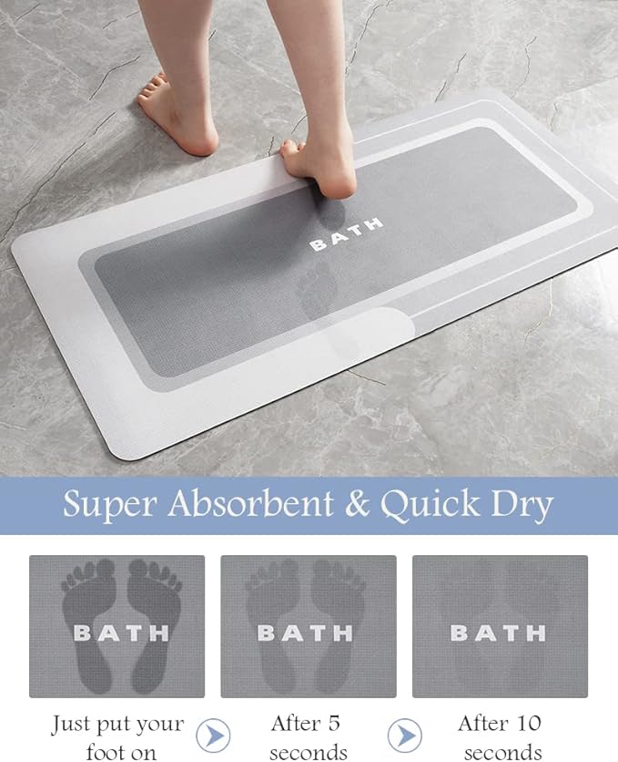 MontVoo-Bath Mat Runner Long Bathroom Mat Rug Non Slip Super Absorbent Stain Resistant Quick Dry Thin Bathroom Rug Fit Under Door-Bath Mats for Bathroom Floor Bathtub Vanity-Bathmat 17"x59" Grey
