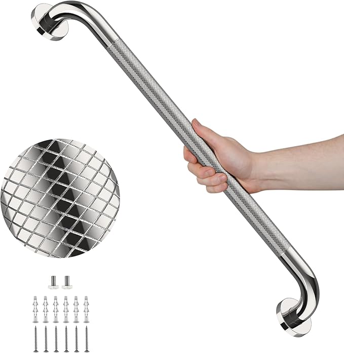 Anti Slip Shower Grab Bar 36 Inch, YuanDe Chrome Stainless Steel Bath Grab Bar, Knurled Bathroom Safety Rail, Shower Handrail Support, Handicap Elderly Balance Assist Handles-1.25" Diameter