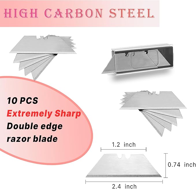 Box Opener with 10 Extra Blades,Mini Box Cutter with Button Lock Mechanism,Razor Blades Utility Knife for Opening Daily Express Boxes, Packages, Envelopes,Paper tapes,Pink,4 Pcs.