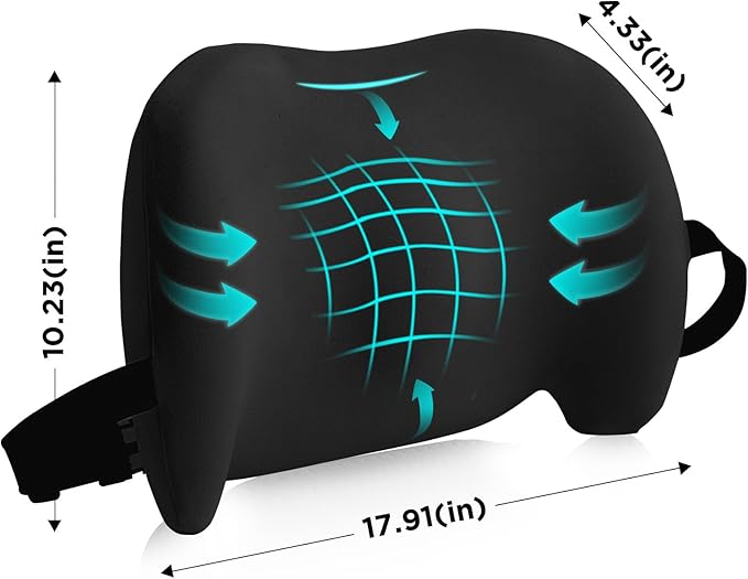 Lumbar Support Pillow for Office Chair, Car Lumbar Pillow Lower Back Pain Relief, Memory Foam Back Cushion with Adjustable Straps, Ergonomic Chair Back Pillow for Gaming Chair, Car, Bed (A-Black)