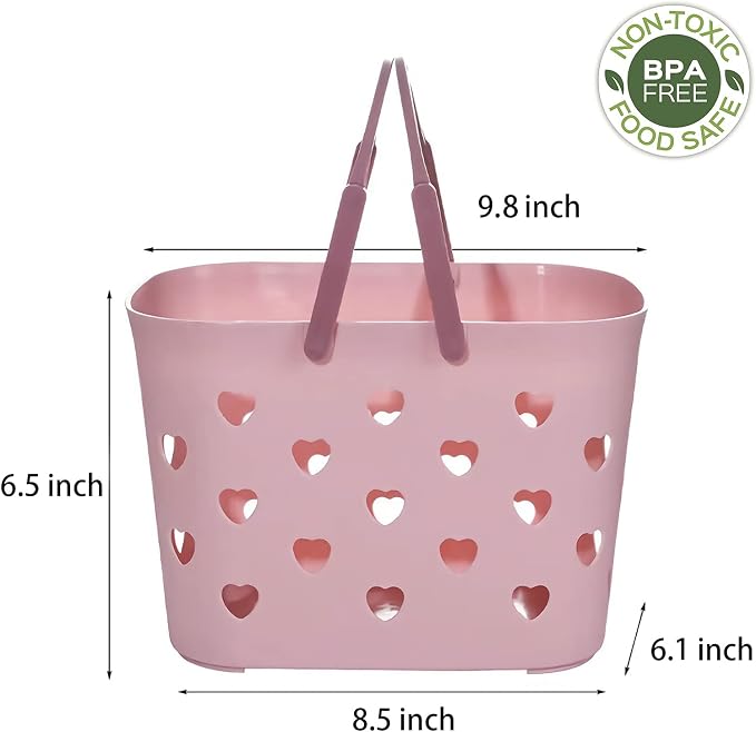 Anyoifax Portable Shower Caddy Tote Plastic Storage Basket with Handle Box Organizer Bin for Bathroom, College Dorm, Pantry, Kitchen, 2 Pack, Pink