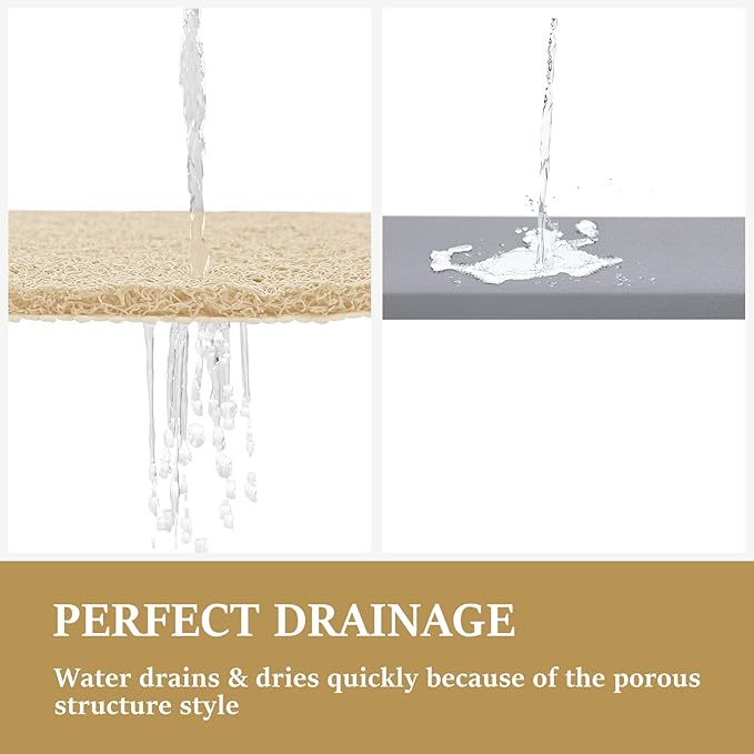 LuxStep Shower Mat Bathtub Mat,24x36 inch, Non-Slip Bath Mat with Drain, Quick Drying PVC Loofah Bathmat for Tub,Shower,Bathroom,Khaki