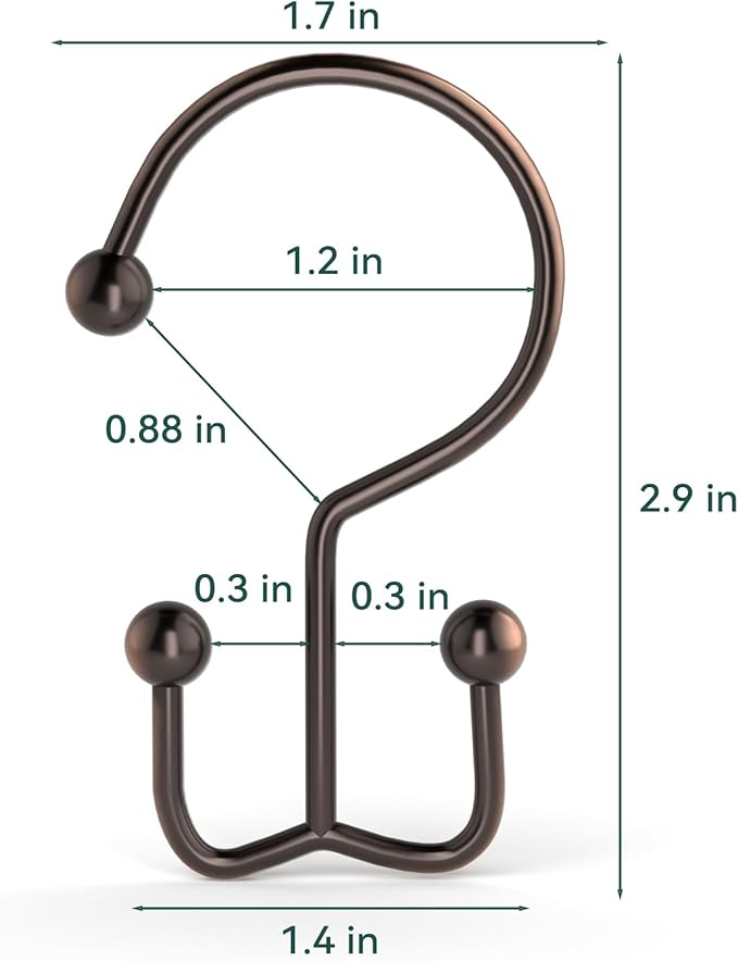 Goowin Shower Curtain Hooks, 12 Pcs Shower Curtain Rings, Durable Shower Curtain Rings Rust Proof, Double Glide Shower Rings for Curtain, Simple Shower Hooks for Shower Curtain & Liner, Bronze