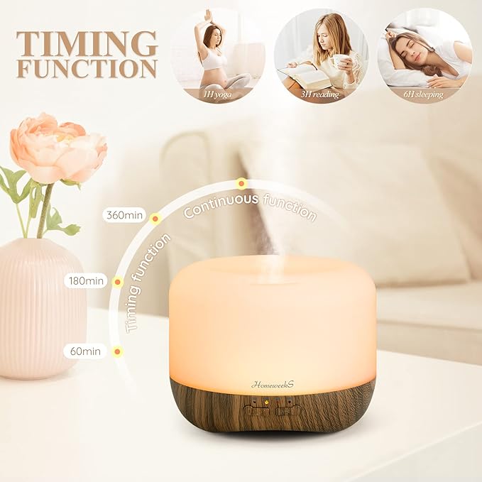 Aromatherapy Essential Oil Diffuser for Room: 500ml Colorful Aroma Air Humidifier with Adjustable Cool Mist Mode, Auto Off Ultrasonic Diffusers for Large Room Home Office(Brown)